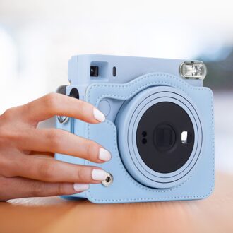 Besegad Draagbare Pu Lederen Beschermhoes Tas Met Afneembare Schouderriem Voor Fujifilm Instax Vierkante SQ1 Instant Camera blauw