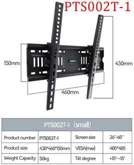 Beshi Led Lcd Tv Muurbeugel Tilt Verstelbare Versterken Tv Ondersteuning Voor 43 ''-75'' Belasting Up om 70Kg Vesa 600*400 PTS002T-1