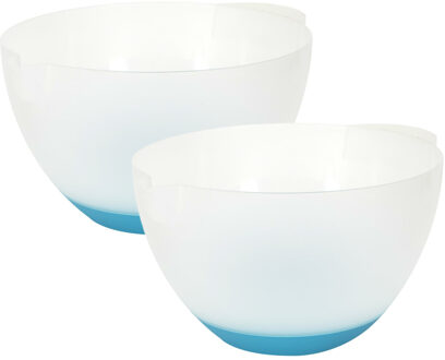 Beslagkom/mengkom - 2x - 3 liter - kunststof - transparant/blauw - schenktuit