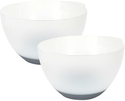 Beslagkom/mengkom - 2x - 3 liter - kunststof - transparant/grijs - schenktuit