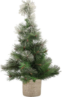 Besneeuwde kunstboom/kunst kerstboom 60 cm met naturel jute pot