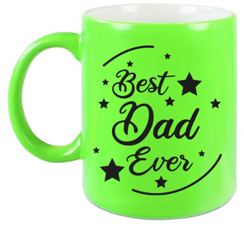 Best Dad Ever cadeau mok / beker neon groen 330 ml - cadeau papa Vaderdag/ verjaardag - feest mokken