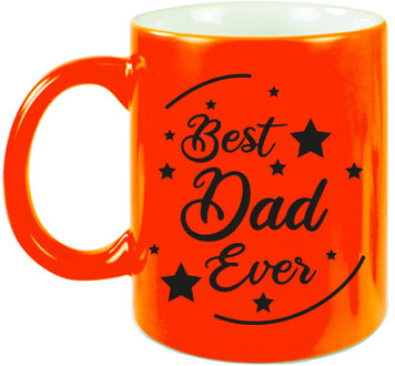 Best Dad Ever cadeau mok / beker neon oranje 330 ml - cadeau papa Vaderdag/ verjaardag - feest mokken