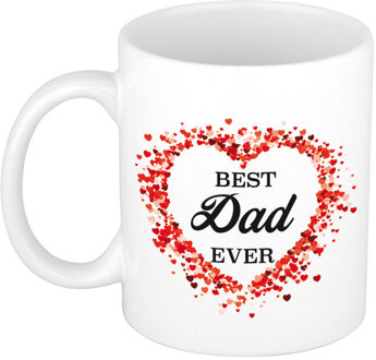 Best dad ever kado mok / beker met hartjes voor Vaderdag / verjaardag - feest mokken Multikleur