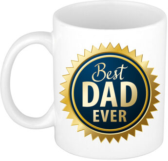 Best dad ever mok / beker wit met blauwe rozet - cadeau papa - Vaderdag / verjaardag - feest mokken Multikleur