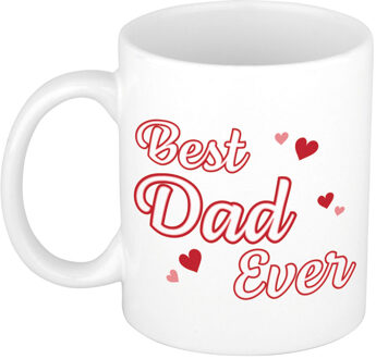Best dad ever mok / beker wit met rode hartjes - cadeau papa - Vaderdag / verjaardag - feest mokken Multikleur