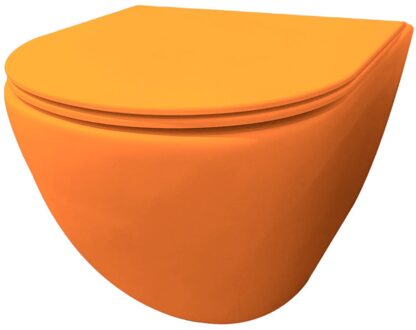 Best Design morrano-49-zonder-spoelrand wandcloset blinde bevestiging incl. zitting mat-oranje oranje mat 4016610
