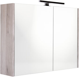 Best Design Spiegelkast Best Design Happy Grey Incl. LED verlichting 80x60 cm Grijs Eiken