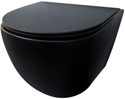 Best Design Toiletpot Hangend Best Design Morrano 54.8x35.9x33cm Rimfree met Softclose toiletbril Mat Zwart