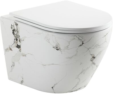 Best Design Wandcloset Best Design Zeus Zonder Spoelrand Incl. Zitting Glans Wit Marmerlook Marmi Blanco