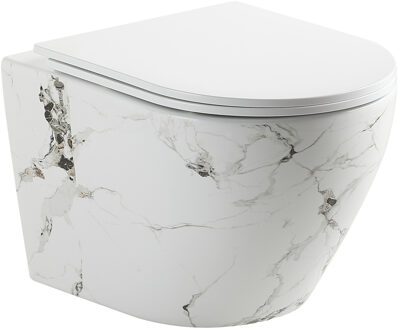 Best Design Wandcloset Best Design Zeus Zonder Spoelrand Incl. Zitting Glans Wit Marmerlook Marmi Blanco