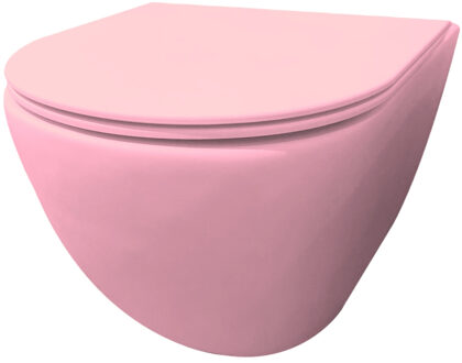 Best Design Wandcloset Morrano Rimfree Blinde Bevestiging incl Zitting Mat Roze