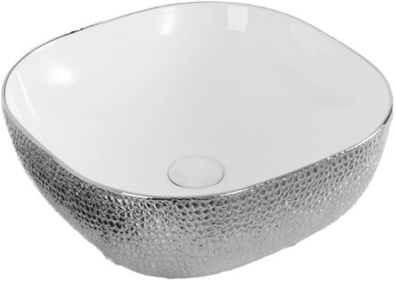 Best Design Waskom Best Design Royal Zilver Opbouw Keramiek 42.5x14.5 cm Zilver