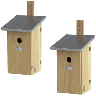 Best for Birds 2x Houten vogelhuisjes/nesthuisjes 39 cm met kijkluik - Vurenhouten spiegel vogelhuisjes tuindecoraties - Vogelnestje voor kleine tuinvogeltjes