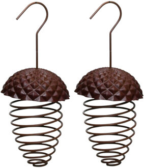 Best for Birds 2x stuks ijzeren voederveren voor vetbollen/mezenbollen eikelvorm 23 cm