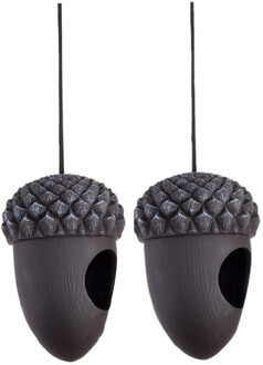 Best for Birds 2x stuks metalen vogel voederhuis/voedersilo hangers eikelvorm 16 cm