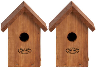 Best for Birds 2x stuks nestkastje / vogelhuisje winterkoning houten dakje 19.8 cm - Vogelhuisjes Bruin