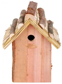 Best for Birds Houten vogelhuisje met rieten dakje 18x27 cm - Vogelhuisjes Multikleur