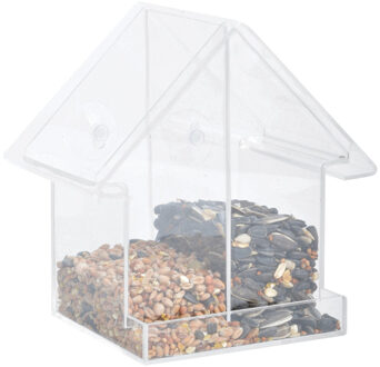 Best for Birds Vogel raam voedersilo - dubbel - transparant - 15 cm- Vogel voederbak