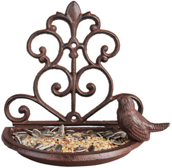 Best for Birds Vogelbad of voederschaal - bruin ? 18 cm - gietijzer - wandvoederbak voor tuinvogels
