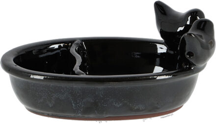 Best for Birds Vogelbad/voederschaal - zwart - keramiek - 15 x 20 x 8 cm - drink/eet schaal