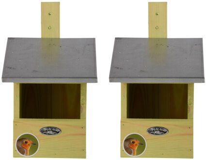 Best for birds vogelhuisje/nestkastje - 2x - hout - roodborstjes - Tuindecoratie - nestkast