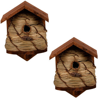 Best for birds Vogelhuisje/nestkastje bijenkorf - 2x - Tuindecoratie nestkast vogelhuisjes