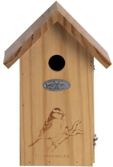 Best for Birds Vogelhuisje/nestkastje pimpelmees met silhouet 26 cm - Vogelhuisjes Bruin