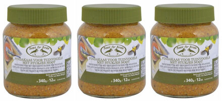 Best for Birds Vogelvoer - 3x - pindakaas - met stukjes noot - 340 gram - in pot