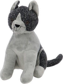 Best for Boots Deurstopper - dieren thema - Kat/poes - 1,5 kilo - wit/grijs - polyester - 18 x 32 cm