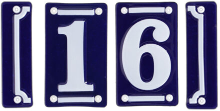 Best for Boots huisnummer 16 - met sierrand - Oudhollands - emaille - blauw/wit