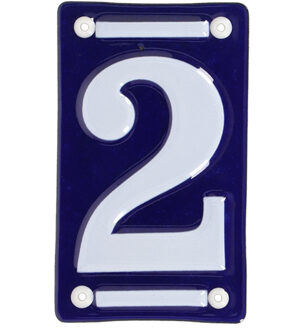 Best for Boots Huisnummer 2 - oudhollands - emaille - 7 x 12 cm - blauw/wit - nummer bordje