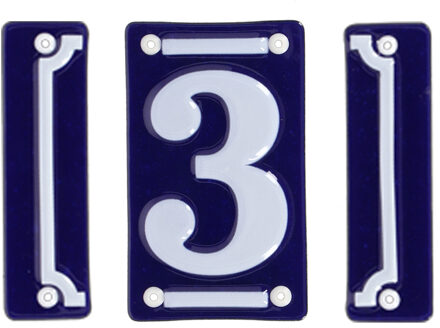 Best for Boots huisnummer 3 - met sierrand - Oudhollands - emaille - blauw/wit