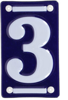 Best for Boots Huisnummer 3 - oudhollands - emaille - 7 x 12 cm - blauw/wit - nummer bordje