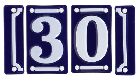 Best for Boots huisnummer 30 - met sierrand - Oudhollands - emaille - blauw/wit