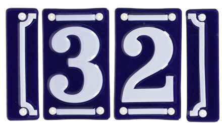 Best for Boots huisnummer 32 - met sierrand - Oudhollands - emaille - blauw/wit