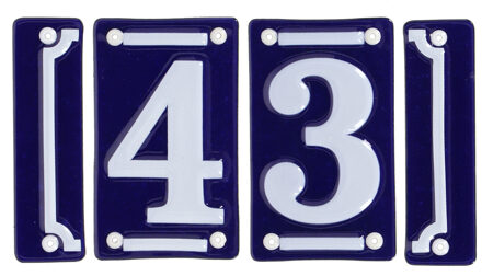 Best for Boots huisnummer 43 - met sierrand - Oudhollands - emaille - blauw/wit