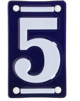 Best for Boots Huisnummer 5 - oudhollands - emaille - 7 x 12 cm - blauw/wit - nummer bordje