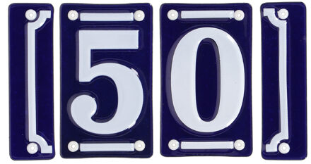 Best for Boots huisnummer 50 - met sierrand - Oudhollands - emaille - blauw/wit