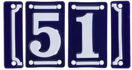 Best for Boots huisnummer 51 - met sierrand - Oudhollands - emaille - blauw/wit