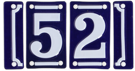 Best for Boots huisnummer 52 - met sierrand - Oudhollands - emaille - blauw/wit