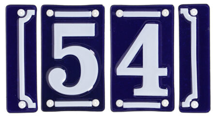 Best for Boots huisnummer 54 - met sierrand - Oudhollands - emaille - blauw/wit