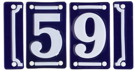 Best for Boots huisnummer 59 - met sierrand - Oudhollands - emaille - blauw/wit