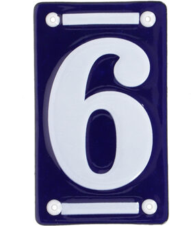 Best for Boots Huisnummer 6 - oudhollands - emaille - 7 x 12 cm - blauw/wit - nummer bordje