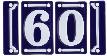 Best for Boots huisnummer 60 - met sierrand - Oudhollands - emaille - blauw/wit