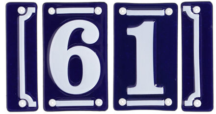 Best for Boots huisnummer 61 - met sierrand - Oudhollands - emaille - blauw/wit