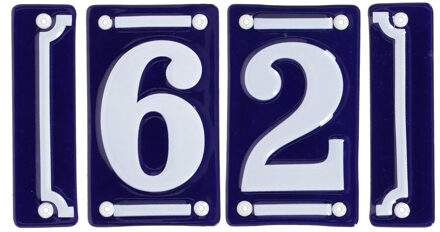 Best for Boots huisnummer 62 - met sierrand - Oudhollands - emaille - blauw/wit