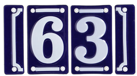 Best for Boots huisnummer 63 - met sierrand - Oudhollands - emaille - blauw/wit