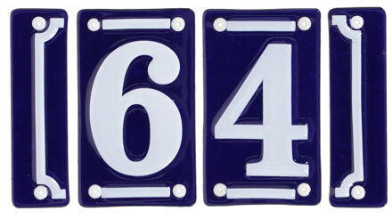 Best for Boots huisnummer 64 - met sierrand - Oudhollands - emaille - blauw/wit