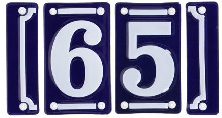 Best for Boots huisnummer 65 - met sierrand - Oudhollands - emaille - blauw/wit